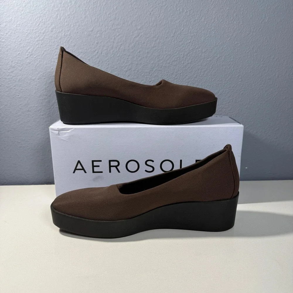 Aerosoles Brown Textile Platform Wedge Pumps Womens‎ Size 8 Round Toe Slip On